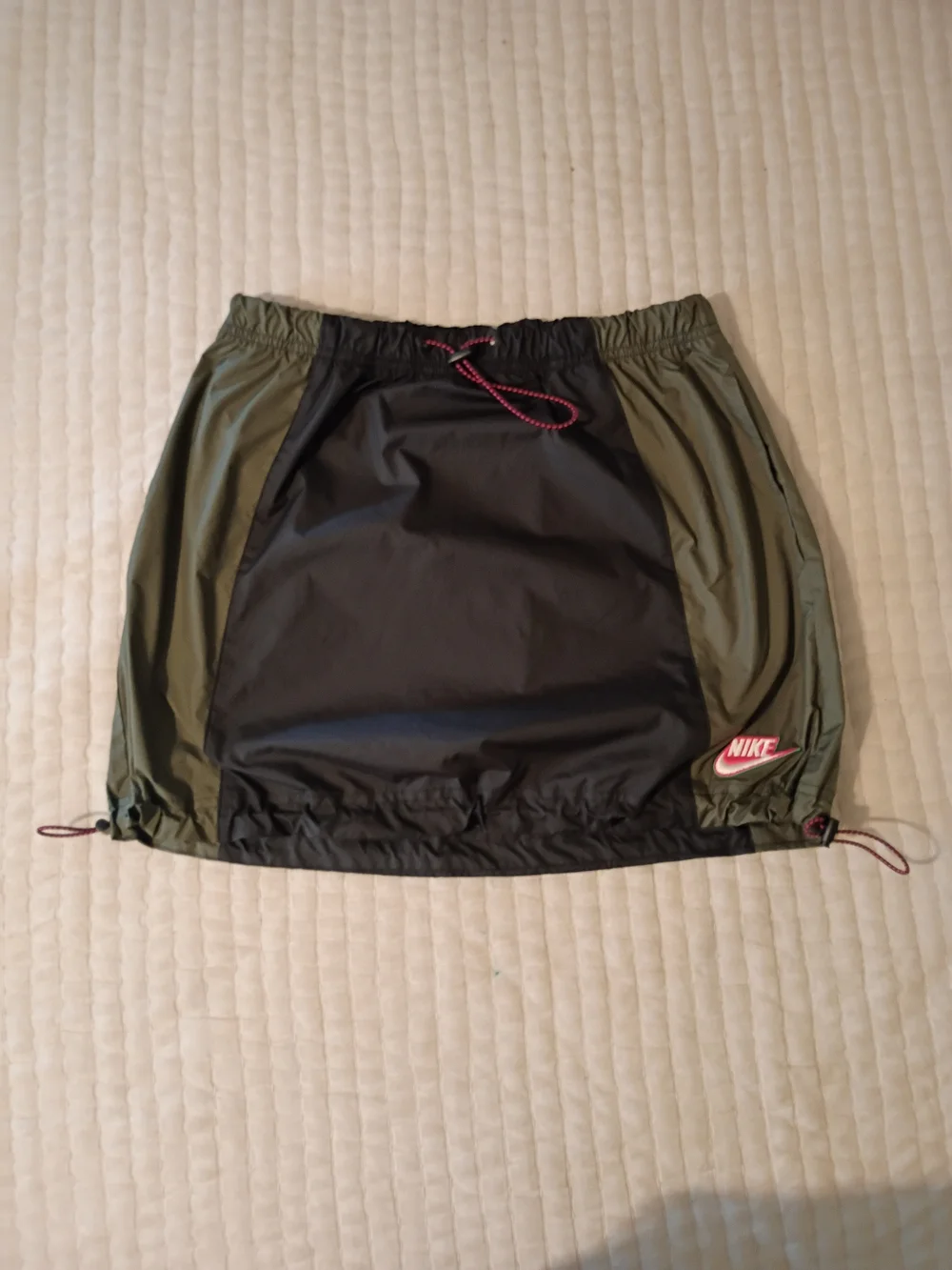 Nike Olive Green and Black Drawstring Athletic Mini Skirt